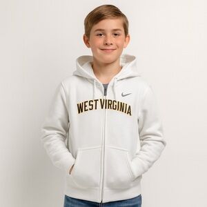 Nike WVU Sweatshirt Jacket White Hooded Zip Up West Virginia Logo Youth Large